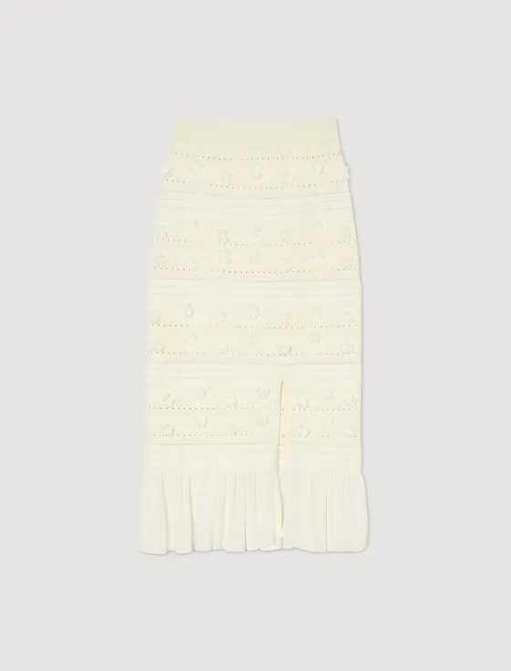 Chân váy midi dệt kim openwork 33 Trắng Ecru