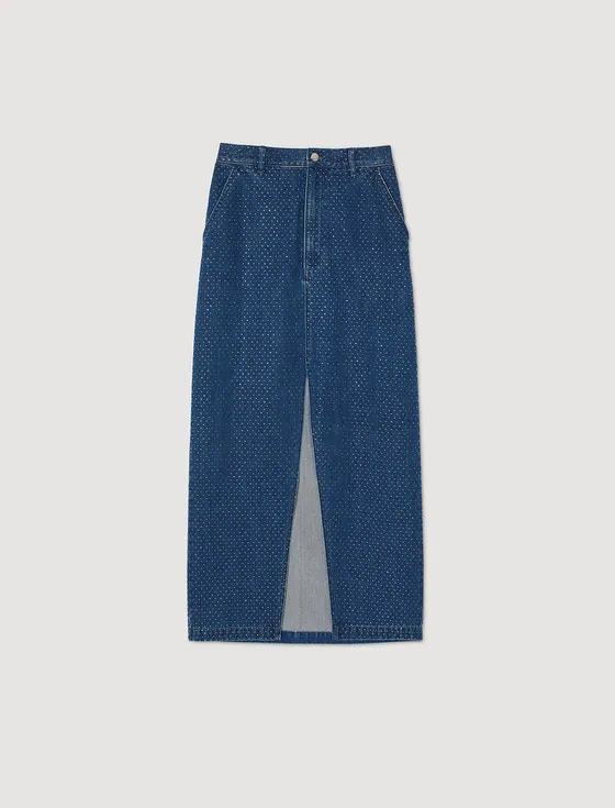 Chân váy maxi denim đính đá 34 Xanh denim
