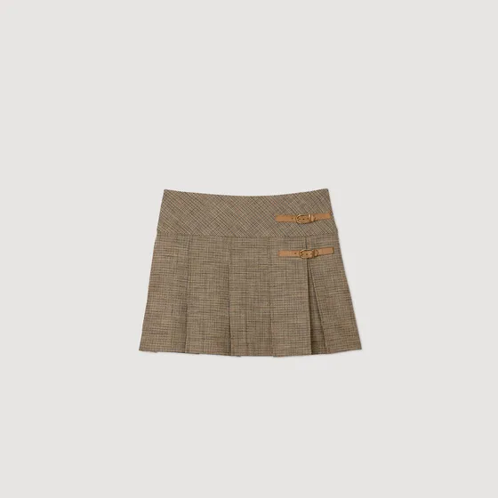 Chân váy xếp ly houndstooth 36 Nâu