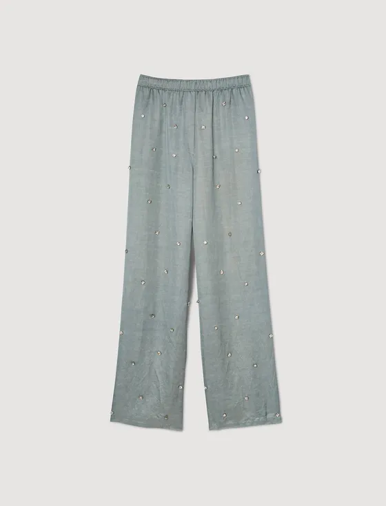 Quần đính đá vải linen 33 Xám