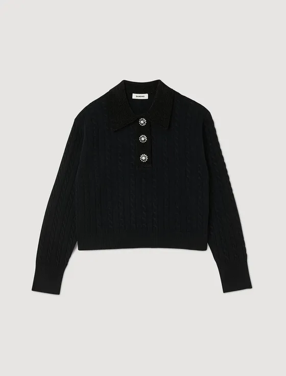 Áo len dệt kim cổ polo 31 Đen