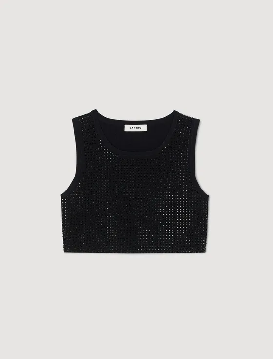 Áo crop top đính đá 360 Đen