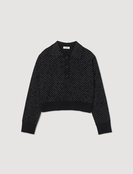 Áo len cổ polo đính đá 31 Đen