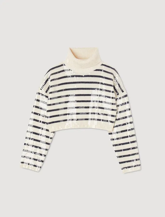 Áo len Breton dáng crop 310 Trắng Ecru