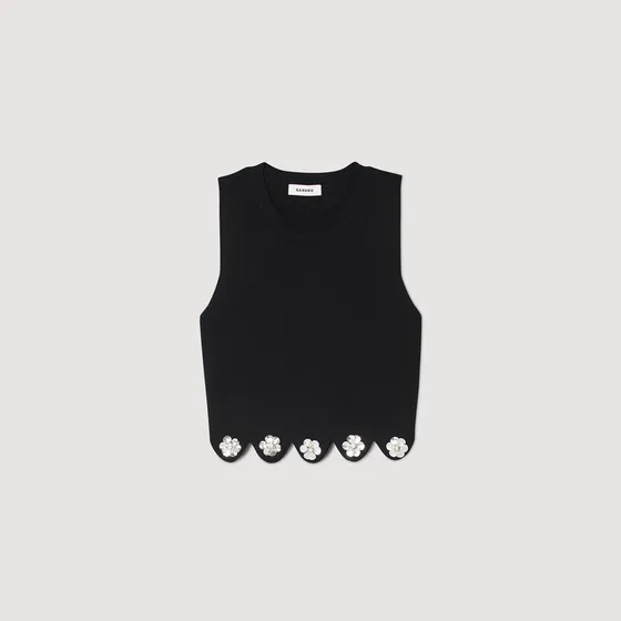 Áo crop top dệt kim 1 Đen