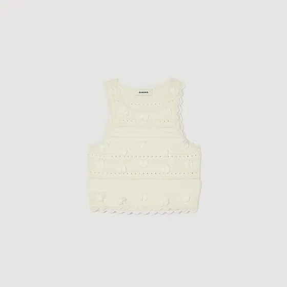 Áo crop top dệt kim 2 Trắng Ecru
