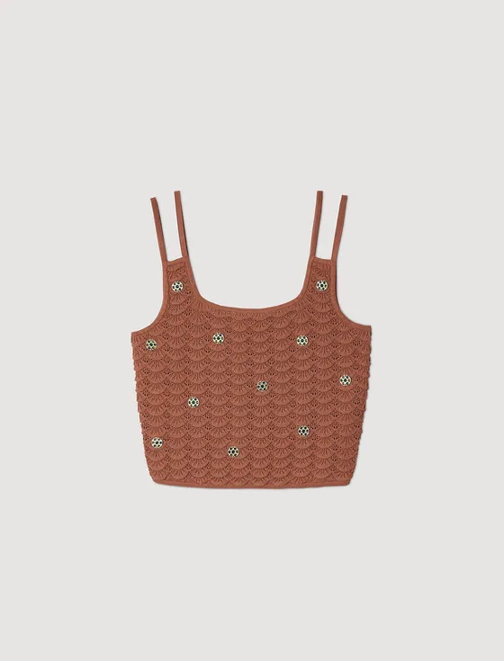 Áo crop top dệt kim 310 Nâu
