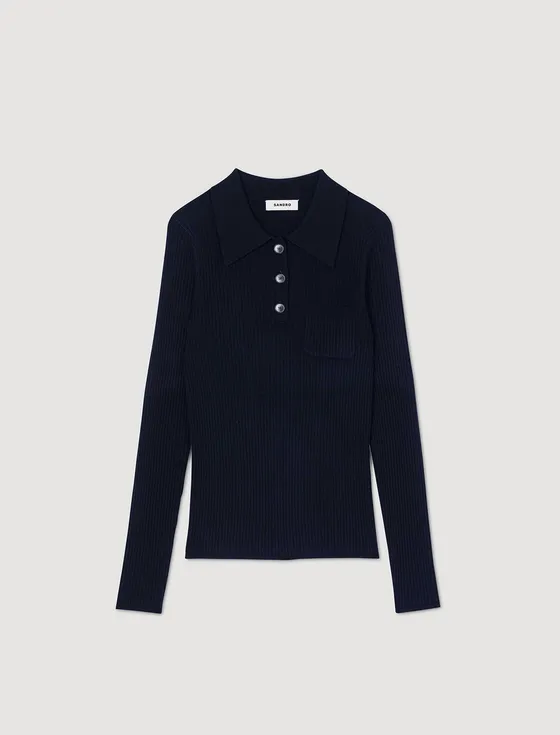 Áo len gân cổ polo 1 Xanh đen