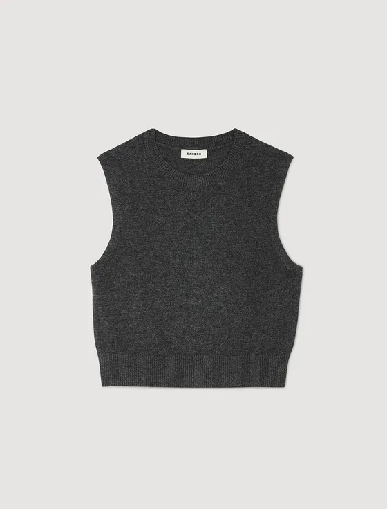 Áo len cashmere ba lỗ 310 Xám đậm