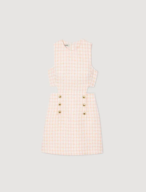 Đầm tweed ngắn openwork 33 Hồng