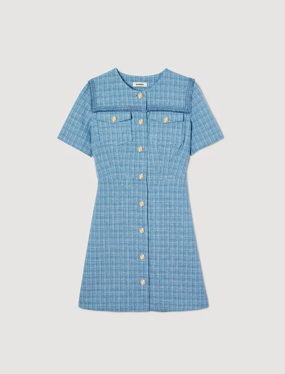 Đầm ngắn vải tweed 36 Xanh dương