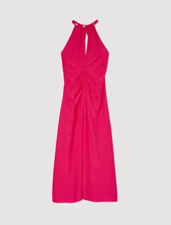 Đầm maxi xếp nếp satin 34 Hồng