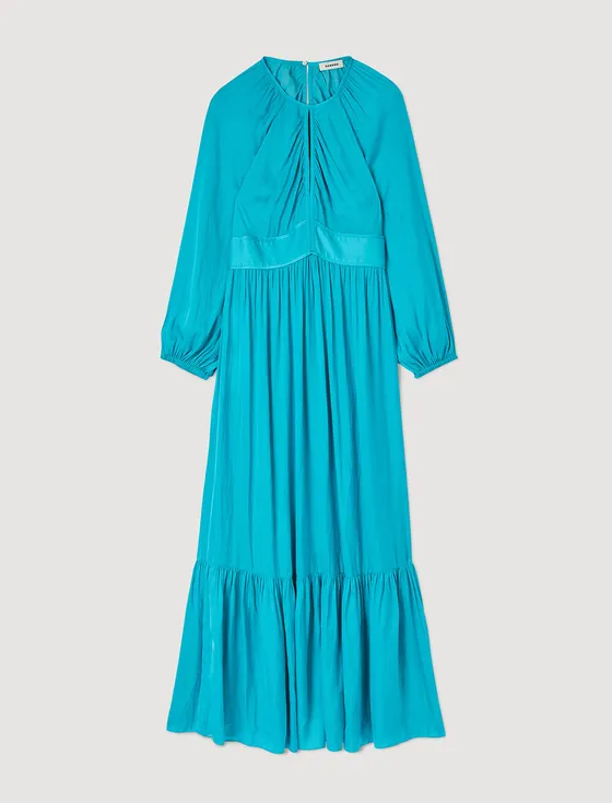 Đầm maxi hiệu ứng satin 61 Xanh ngọc