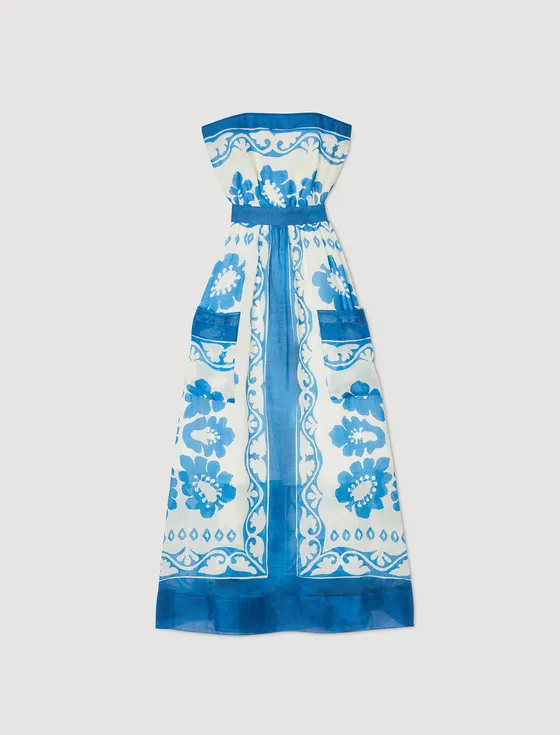 Đầm dài quây họa tiết 36 Xanh dương