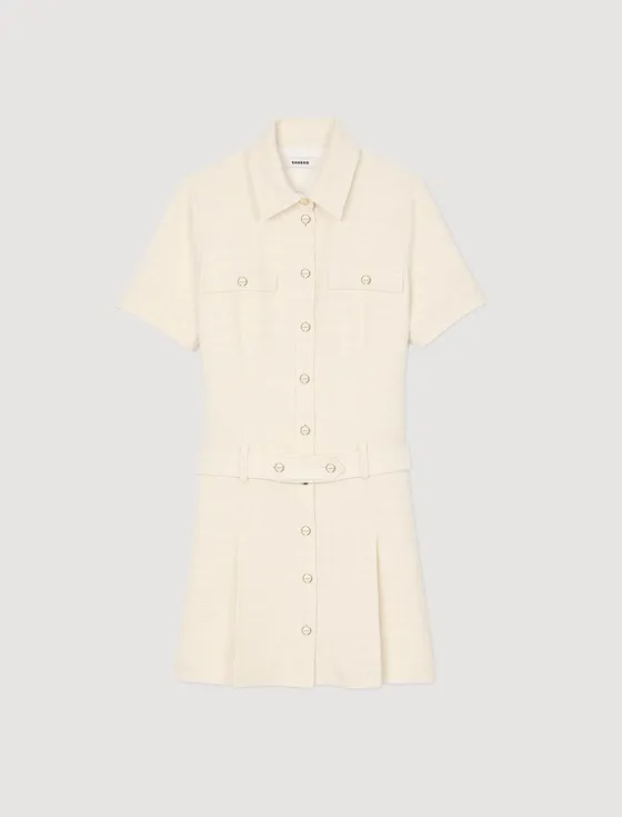 Đầm tweed ngắn 38 Trắng Ecru