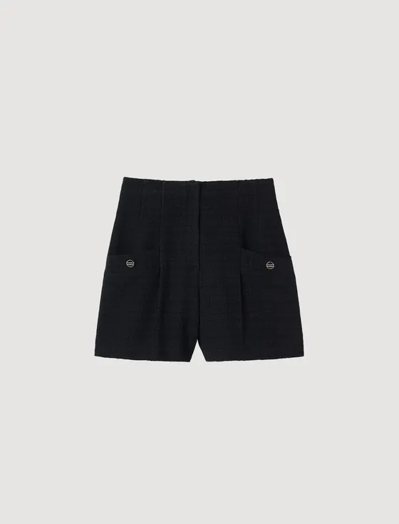 Quần short tweed lưng cao 34 Đen