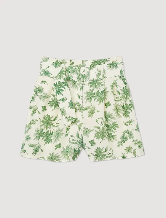 Quần short dáng rộng in hình cây cọ 33 Trắng Ecru