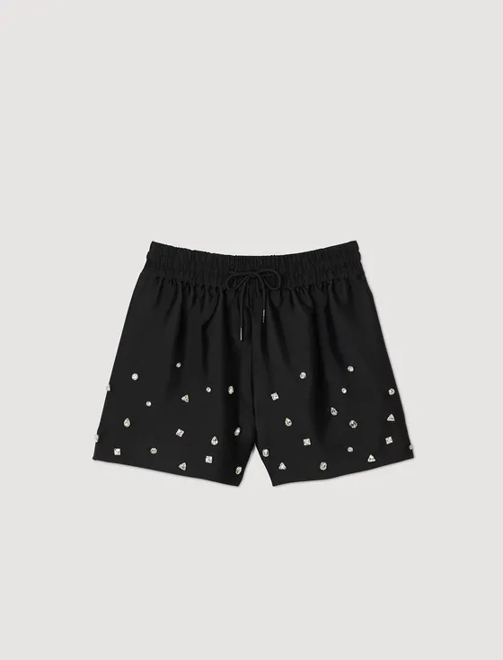 Quần short ống rộng đính đá 34 Đen