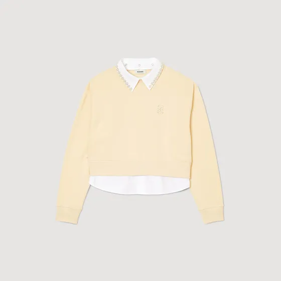 Áo sweatshirt phối cổ sơ mi 310 Trắng Ecru
