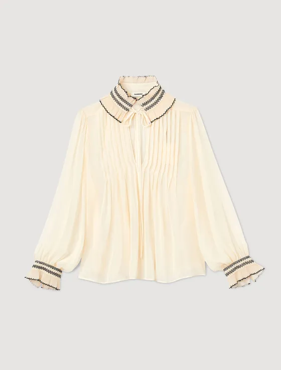 Áo chiffon cao cổ 310 Be