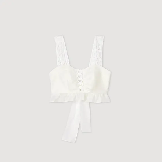 Áo crop top pha vải linen 310 Trắng