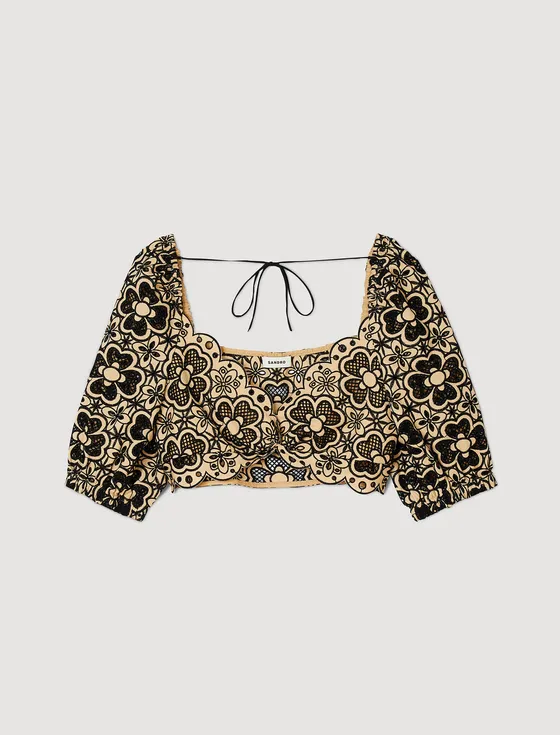 Áo dáng crop Broderie Anglaise 1 Be / Đen