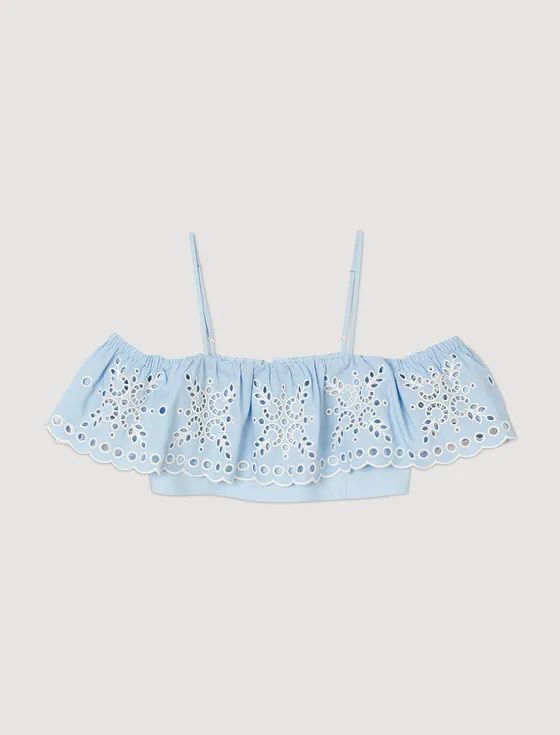 Áo crop top ren hở vai 1 Xanh da trời