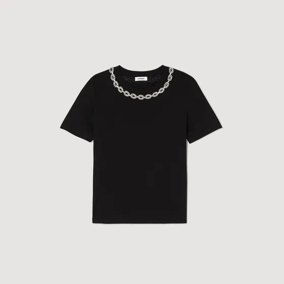 Áo thun organic cotton phối cổ họa tiết 310 Đen