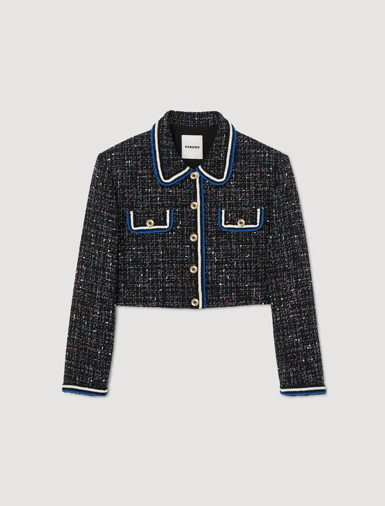 Áo khoác vải tweed dáng ngắn 33 Đen