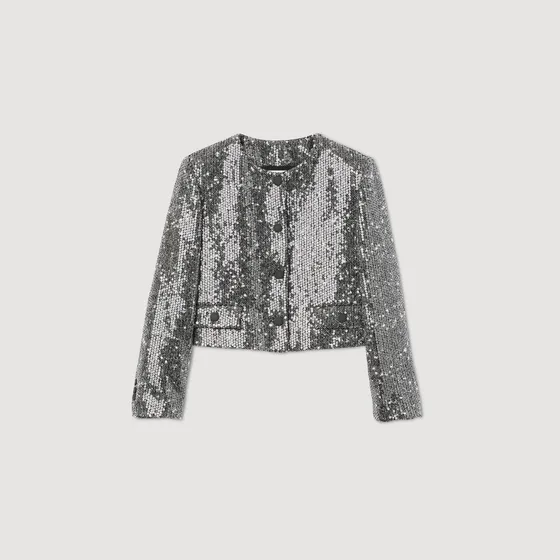 Áo khoác sequin dáng crop 38 Đen / Trắng