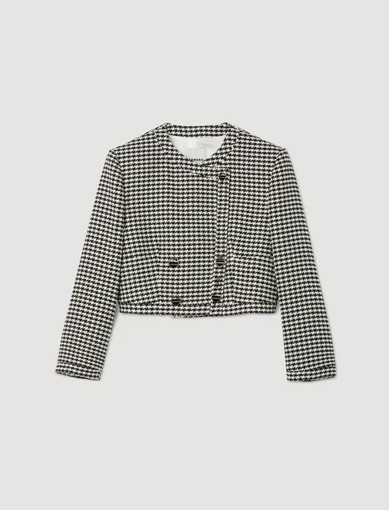 Áo khoác houndstooth dáng ngắn 61 Đen / Trắng