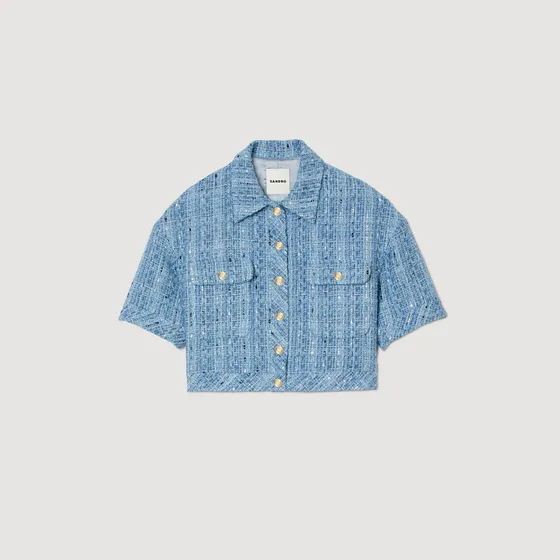 Áo khoác vải tweed dáng ngắn 36 Xanh dương