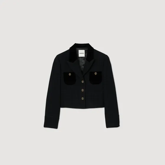 Áo khoác tweed nhung dáng crop 36 Đen