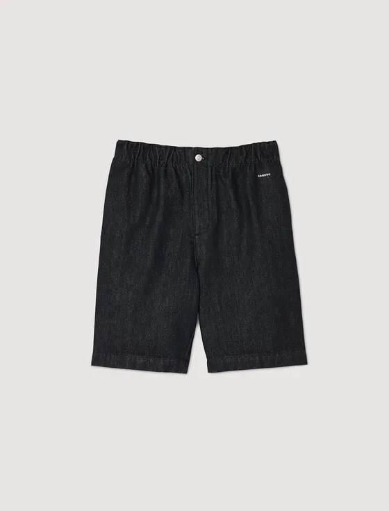 Quần short denim bermuda M Đen