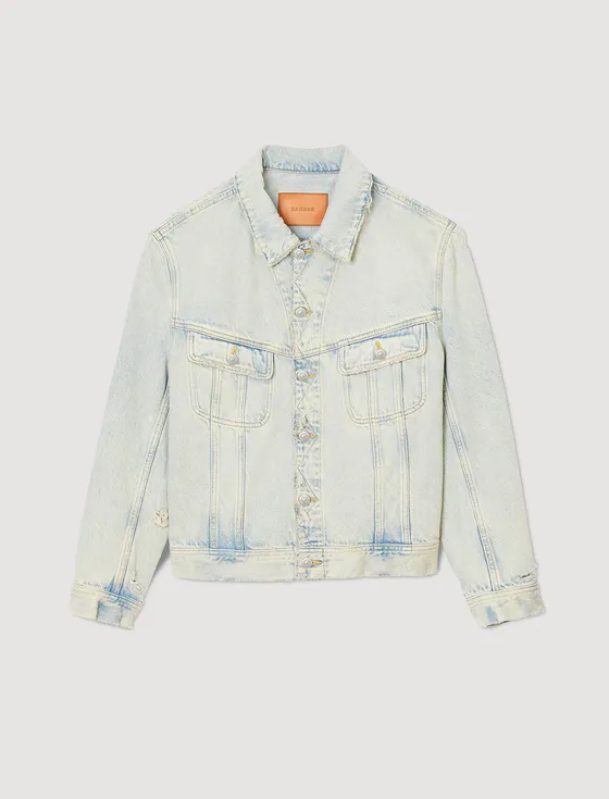 Áo khoác denim phai màu S Xanh da trời