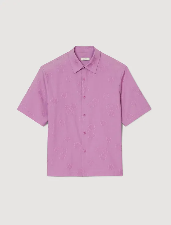 Áo sơ mi hoa jacquard oversized S Hồng