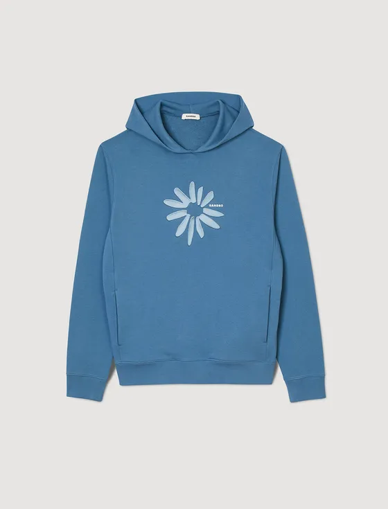 Áo hoodie bông hoa S Xanh xám