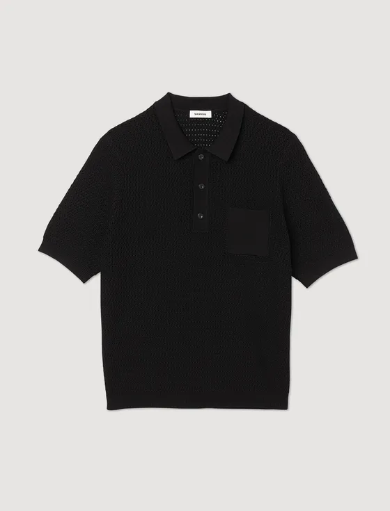 Áo dệt kim polo ngắn tay 23 Đen