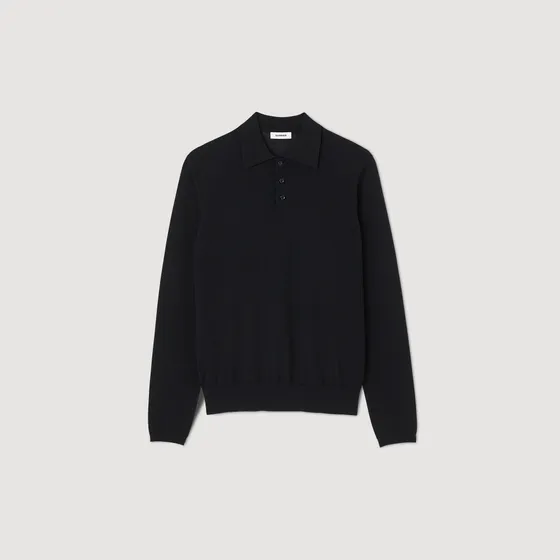 Áo dệt kim dài tay cổ polo M Đen