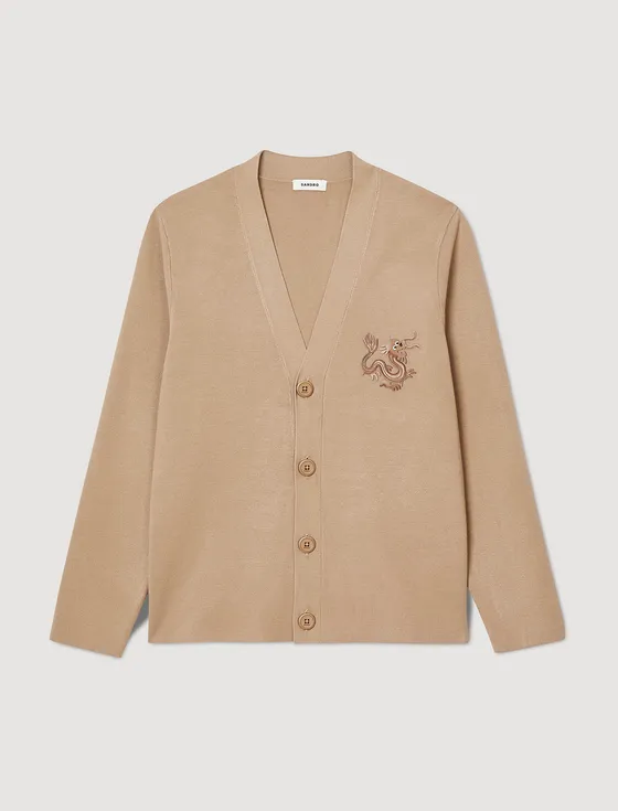 Áo cardigan hình rồng 23 Camel