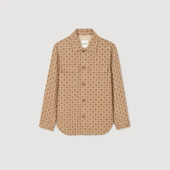 Áo sơ mi overshirt họa tiết jacquard Square Cross S Camel