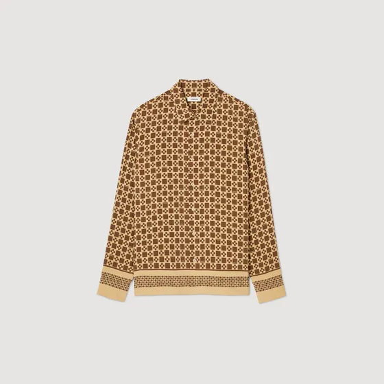 Áo sơ mi dài tay họa tiết Square Cross M Camel