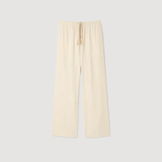 Quần ống rộng chất liệu cotton co giãn 42 Kem