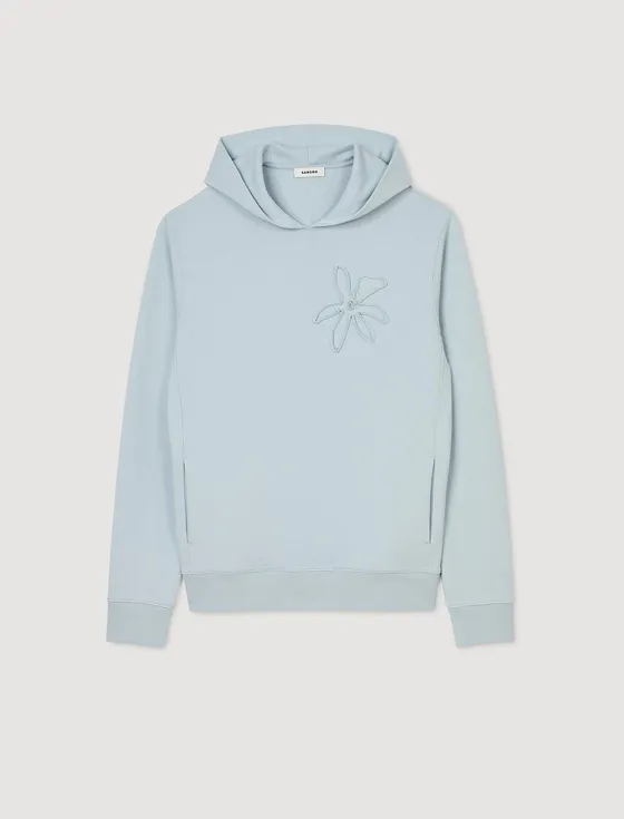 Áo hoodie họa tiết hoa thêu S Xanh da trời