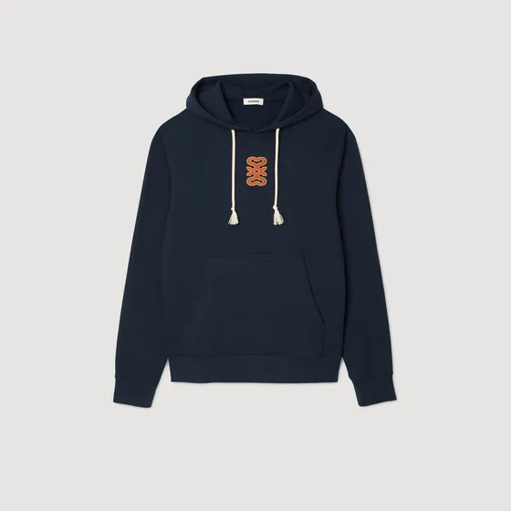 Áo hoodie phối logo da M Xanh đen