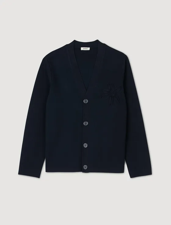 Áo cardigan cổ V thêu hoa L Xanh navy