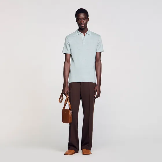 Áo polo vải linen M Xanh dương