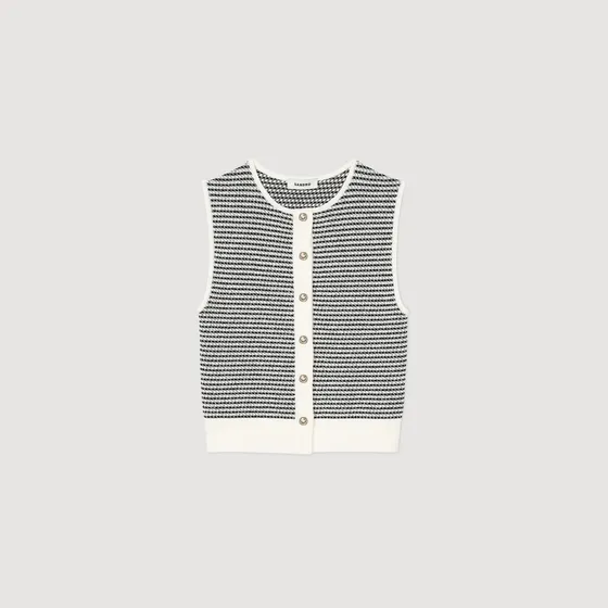 Áo cardigan không tay kẻ ngang 1 Đen / Trắng