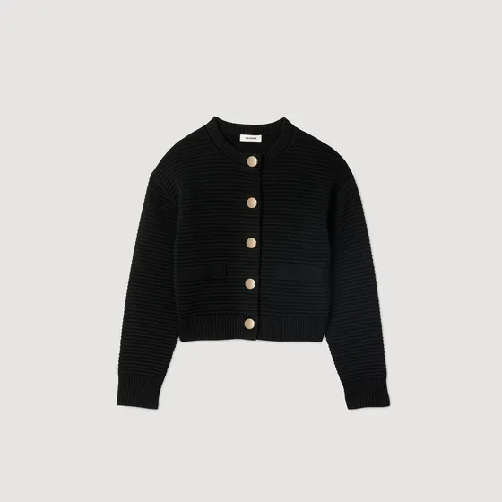 Áo len cardigan dệt kim có họa tiết 1 Đen