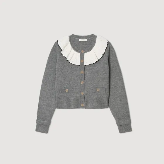 Áo khoác cardigan cổ tương phản 1 Xám